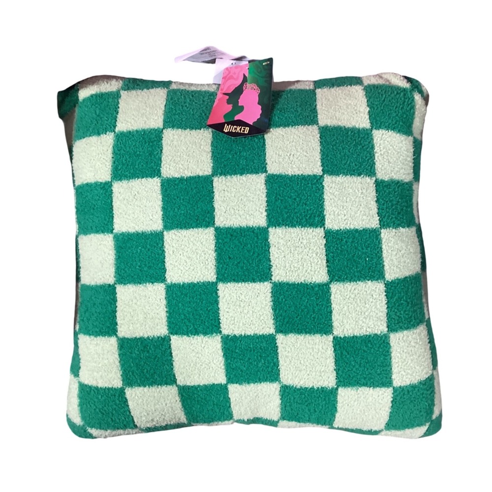 Wicked Checkerboard Pillow Green White Plush Throw Accent‎ Decor